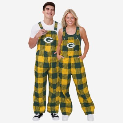 Green Bay Packers Mens Plaid Bib Overalls