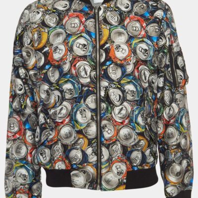 Moschino Couture Multicolor Beverage Cans Print Nylon Bomber Jacket