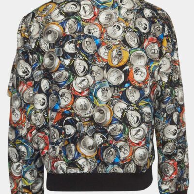 Moschino Couture Multicolor Beverage Cans Print Nylon Bomber Jacket