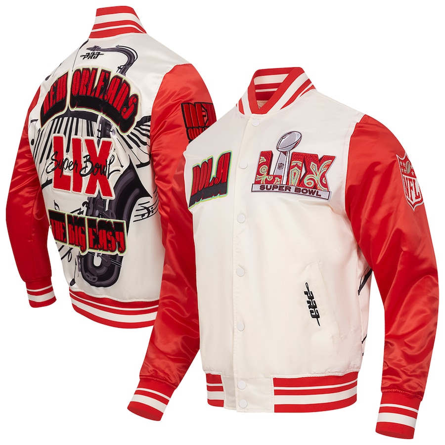 Super Bowl LIX Pro Standard Sublimated Satin Full-Snap Jacket – Cream