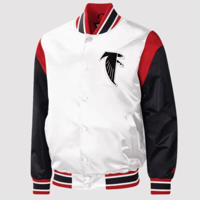 Atlanta Falcons Throwback Warm Up Pitch Satin Varsity Jacket