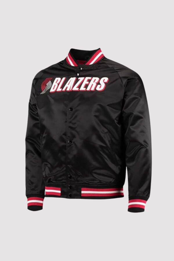 Black Portland Trail Blazers Throwback Wordmark Satin Jacket