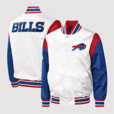 Buffalo Bills Throwback Warm Up Pitch Satin Varsity Jacket