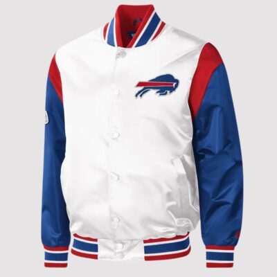 Buffalo Bills Throwback Warm Up Pitch Satin Varsity Jacket