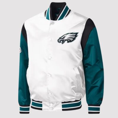 Throwback Warm Up Pitch Philadelphia Eagles Varsity Satin Jacket