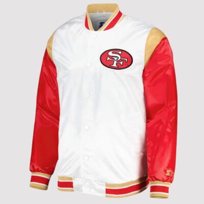 Throwback Warm Up Pitch San Francisco 49ers Satin Varsity Jacket