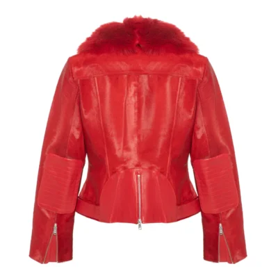 Women’s Red Tara Calf Fur Red Leather Jacket