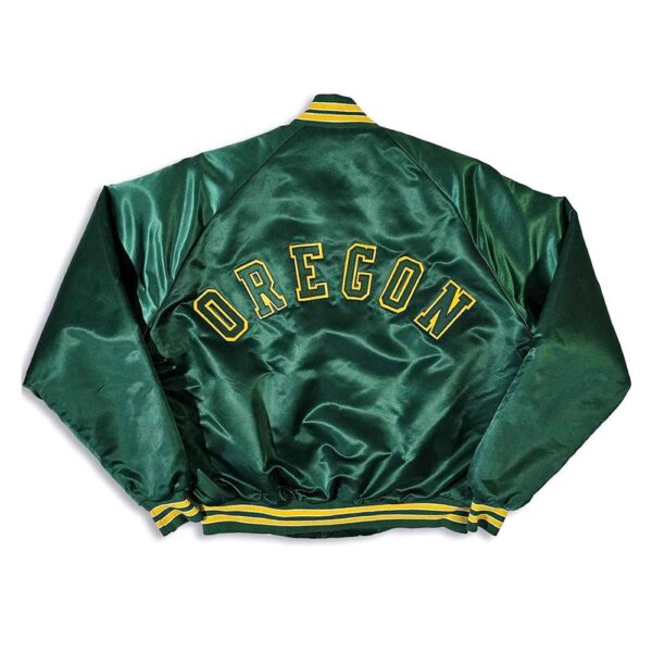 80s Oregon Ducks Green Bomber Satin Jacket
