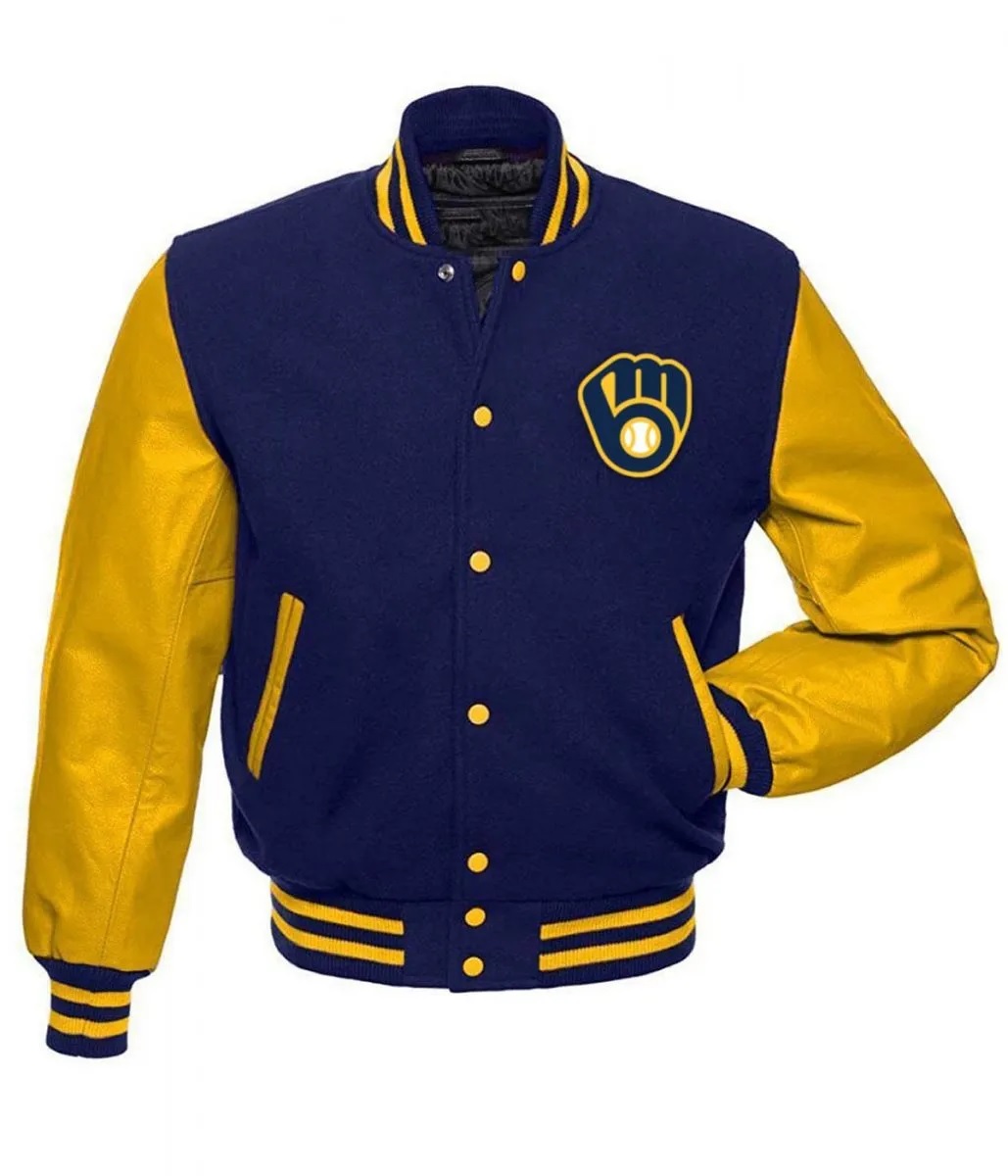 Letterman Milwaukee Brewers Yellow and Blue Jacket