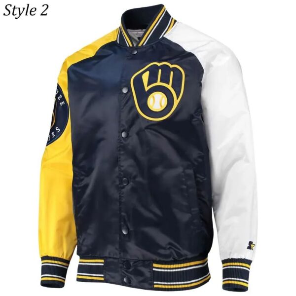 Milwaukee Brewers Gold and Navy Varsity Satin Jacket