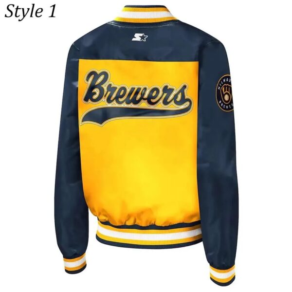 Milwaukee Brewers Gold and Navy Varsity Satin Jacket