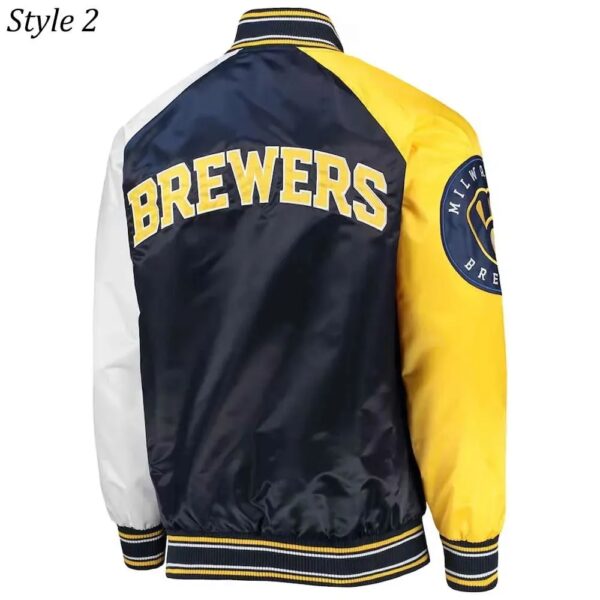 Milwaukee Brewers Gold and Navy Varsity Satin Jacket