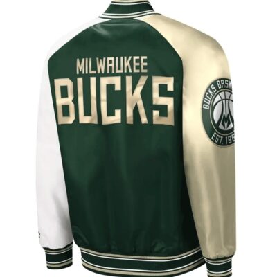 Milwaukee Bucks Hunter Green and Cream Varsity Satin Jacket