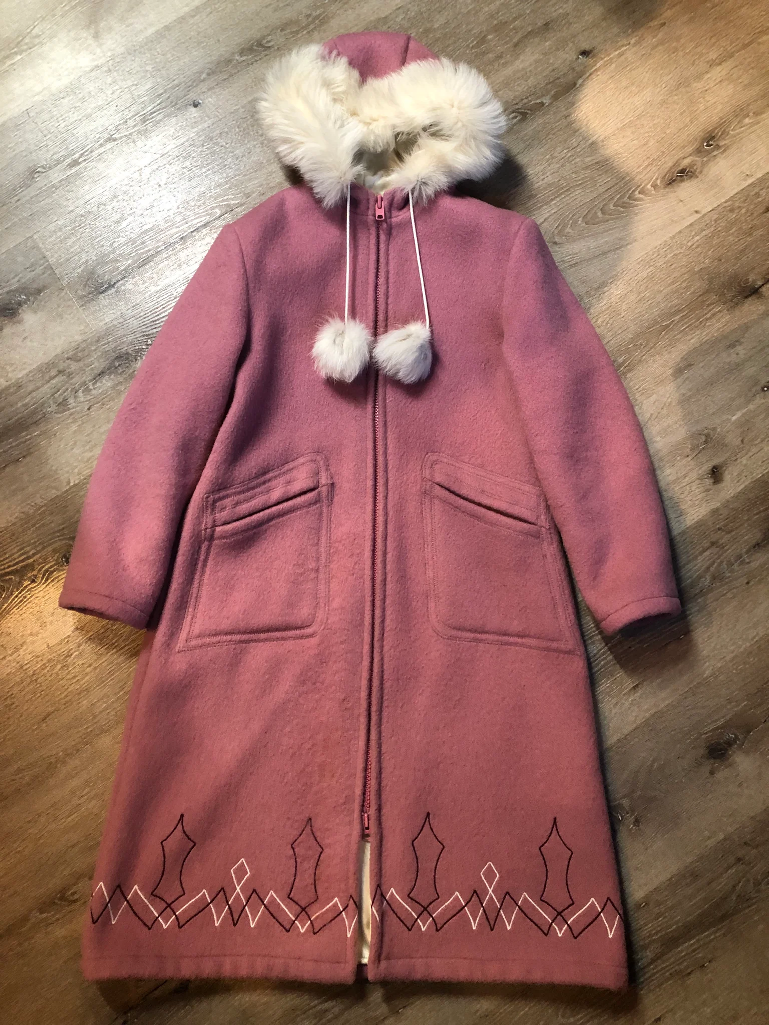 Vintage Hudson’s Bay Company Pink Wool Parka with Fur Trimmed Hood