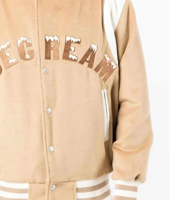 Icecream Tan Brown Polyester Varsity Jacket
