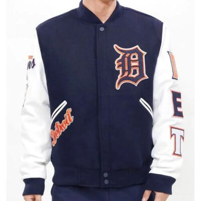 Detroit Tigers Navy Blue and White Letterman Jacket