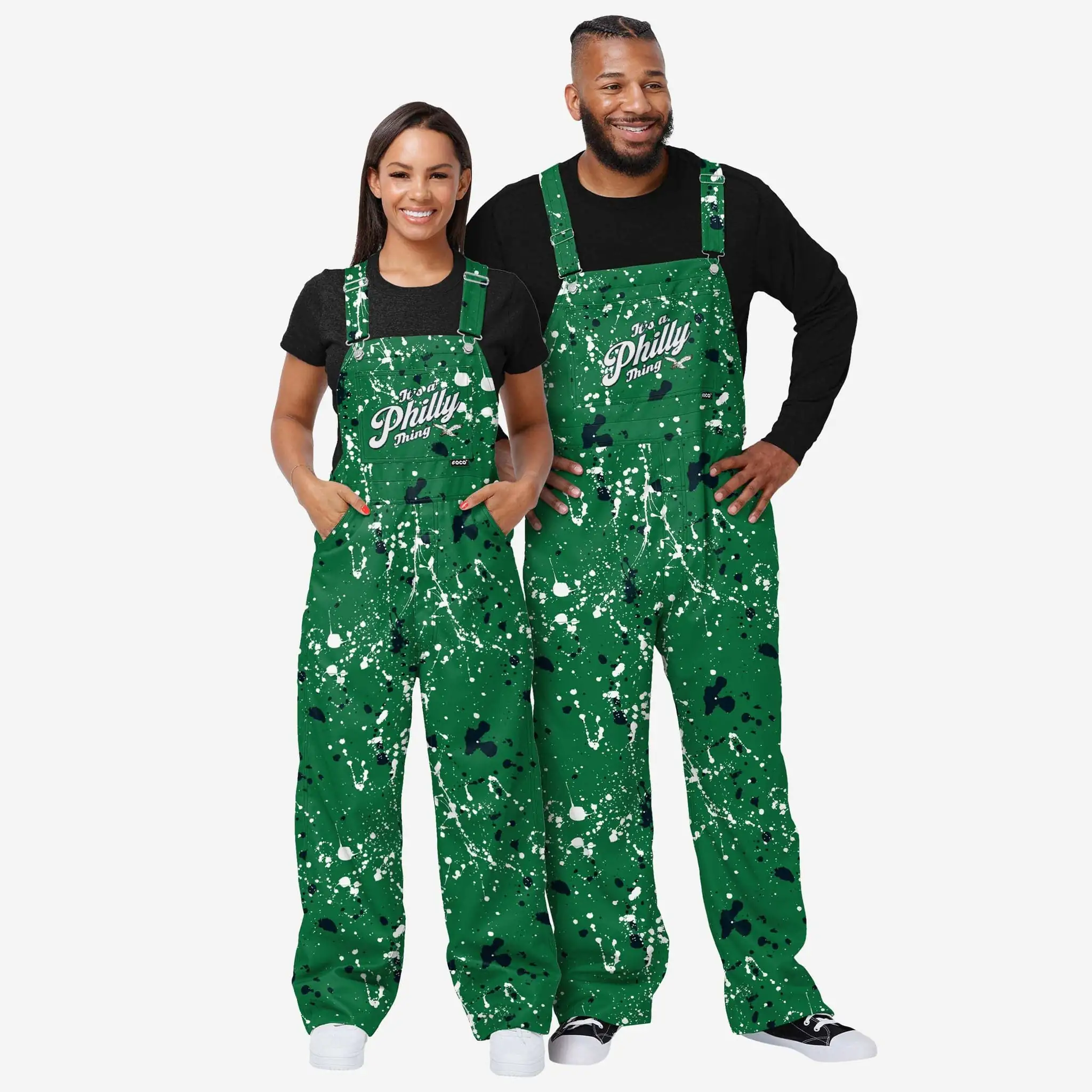 Philadelphia Eagles Mens Kelly Green Paint Splatter Bib Overalls